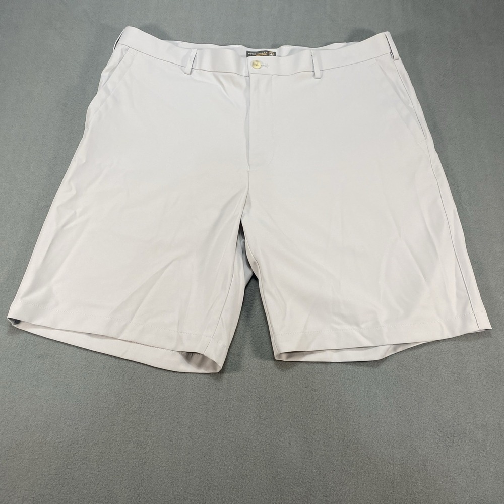 Peter Millar Crown Sport Mens Chino Style Shorts Light Gray 38 Golf Preppy